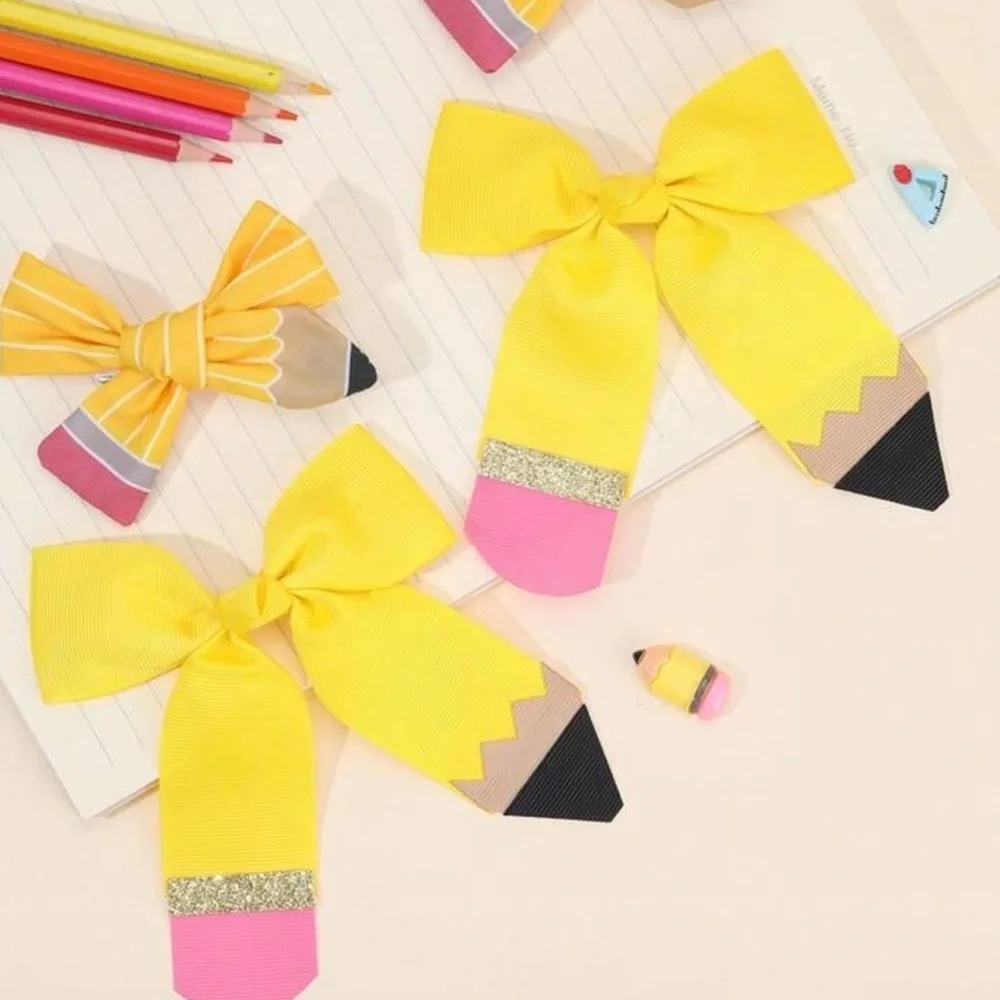 Yellow and Pink Pencil Hair Bows